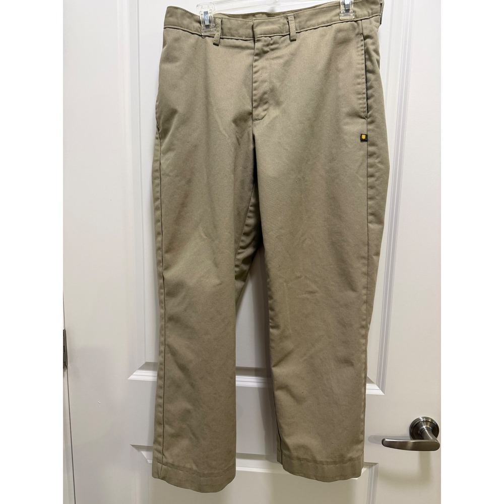 Dennis Uniform Mens Khaki Chino Pants Tan Straight Leg Style 077000 Size 32x26.5